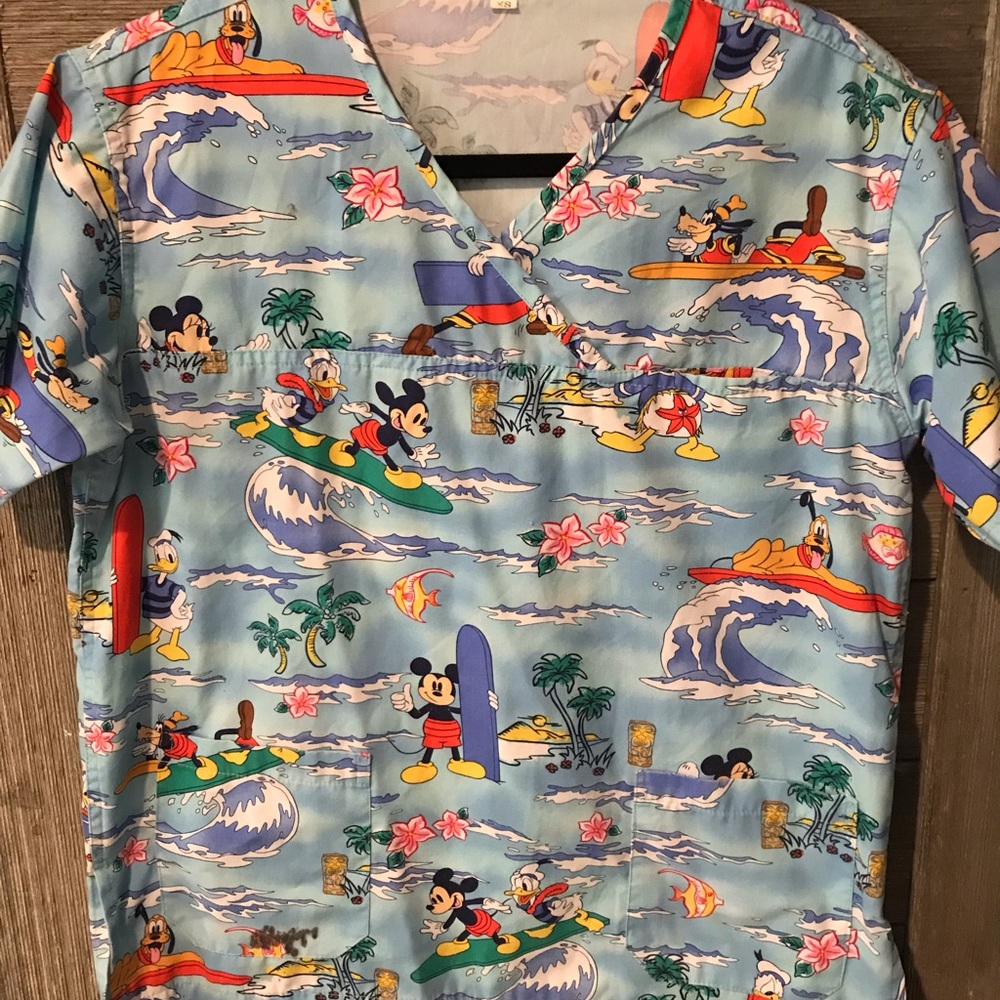 Disney Cartoon Print Scrub Top